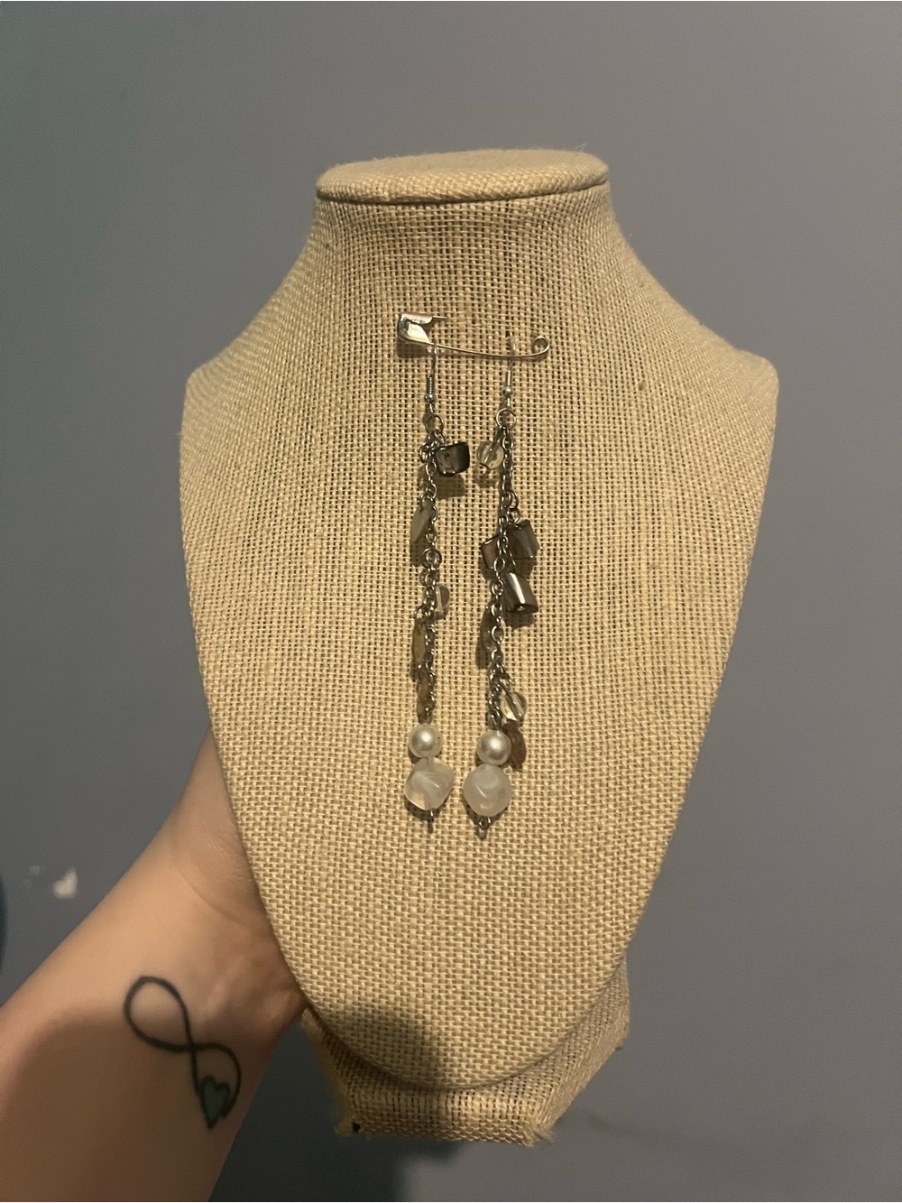 #96. Handmade Up Cycled Silver-Tone Drop Earrings with Pearl